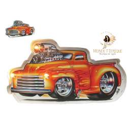 Plaque vintage USA - Camion pompier USA decoration murale lumineux