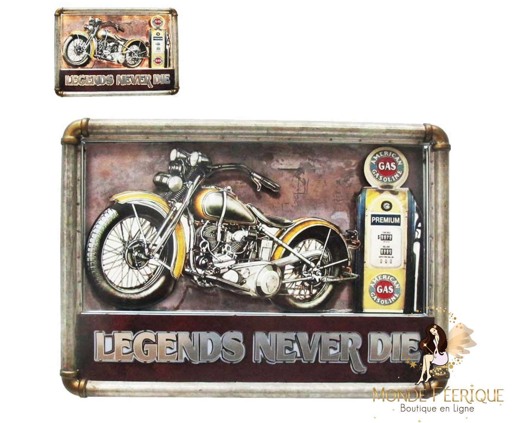 Plaque Metal Led Lumineux Biker Moto Vintage 53cm