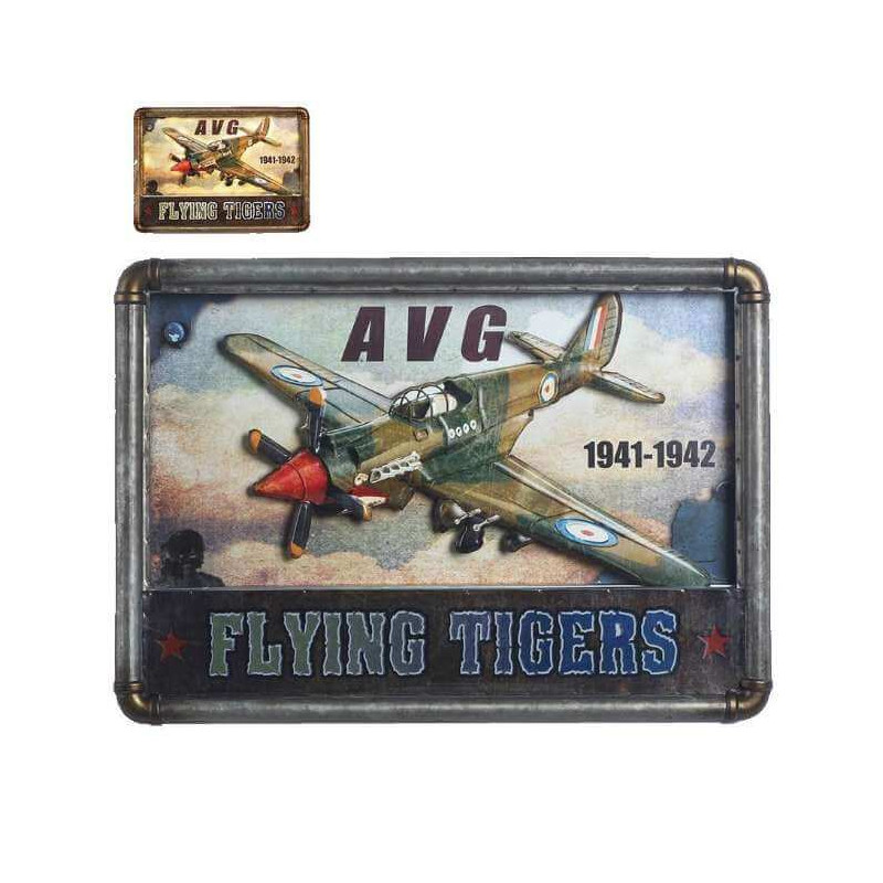 Plaque Metal Led Lumineux Avion Vintage 53cm