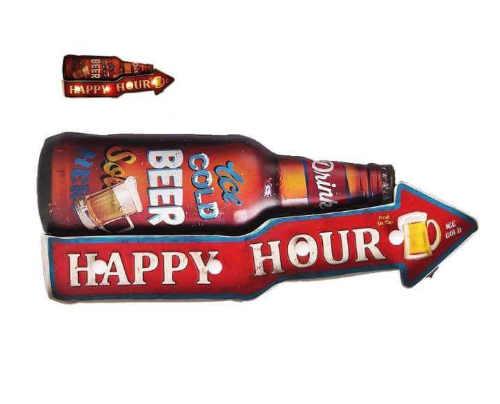 Plaque Metal Led Bière Happy Hour 55cm