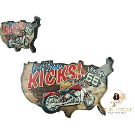 Plaque retro Carte USA et Moto - 52cm
