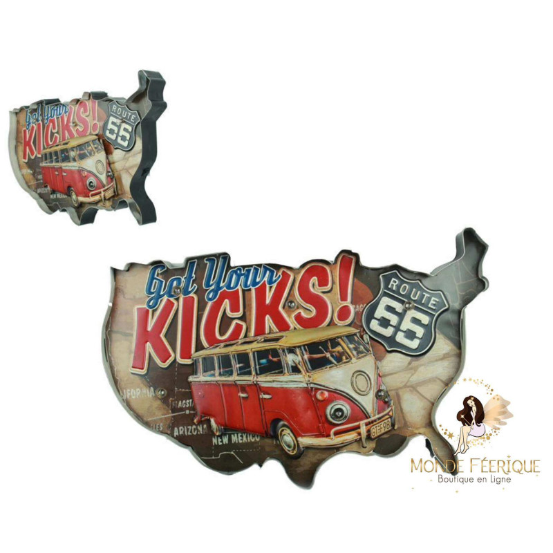 décoration USA bus americain - plaque lumineux carte etats unis