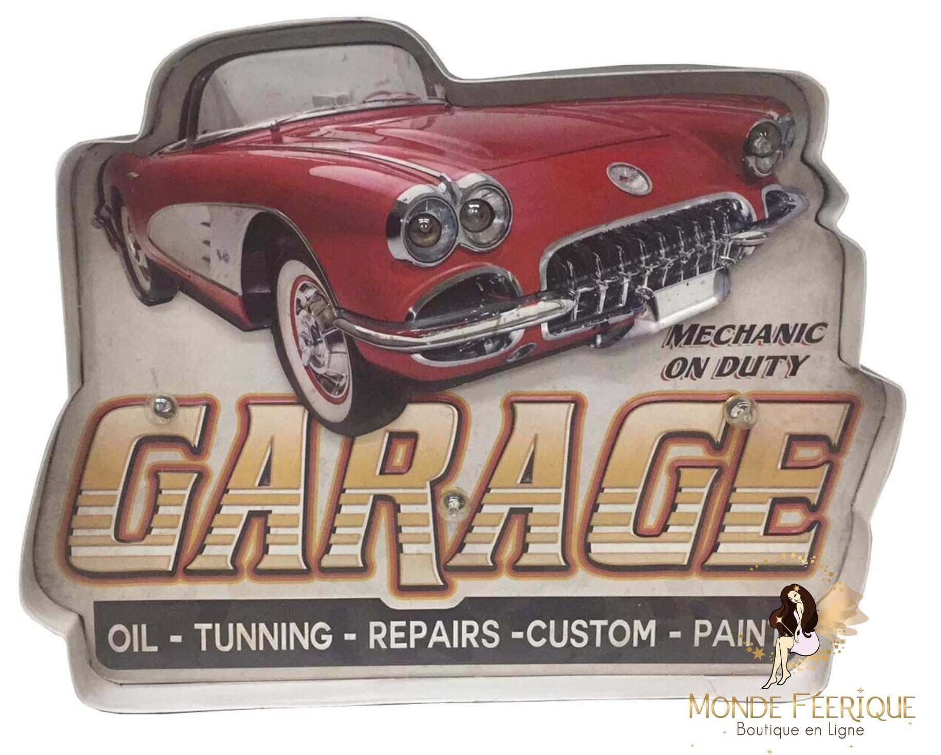 Plaque Metal LED Garage Auto 38cm