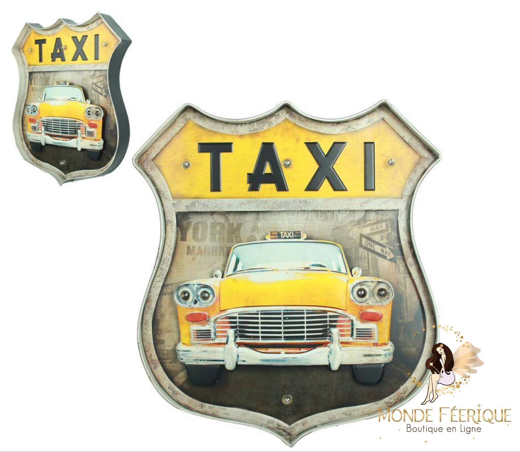 Portiere Plaque Metal Lumineux Taxi Jaune NYC 46cm