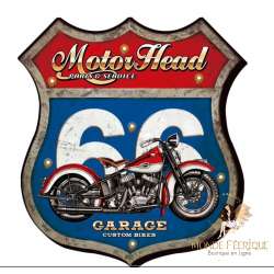 Plaque Metal Lumineux Route 66 & Moto USA 46cm
