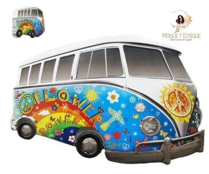 Plaque Metal Lumineux Camion Hippie 66cm