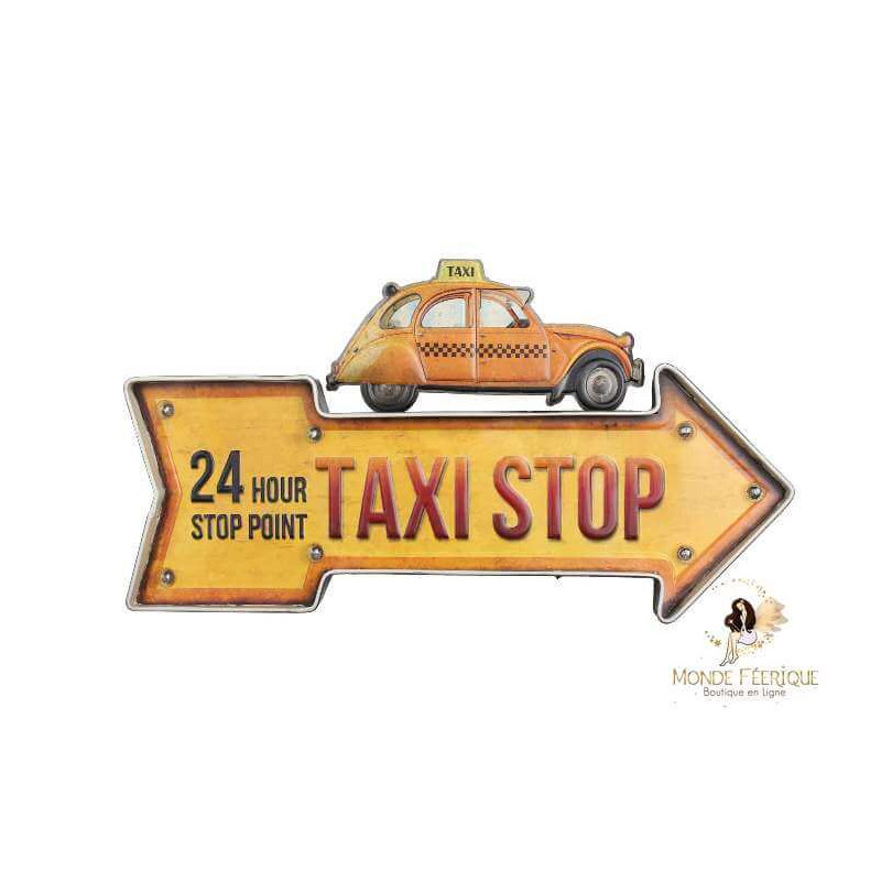 Plaque vintage Fleche Taxi Jaune 48cm