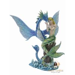 Statuette Fée Sirène & Dragon -- 28cm