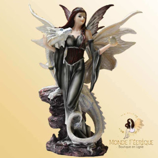 Statuette Fée avec Dragon Blanc -- 32cm