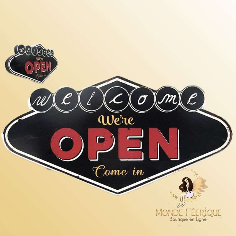 Plaque metal Vintage " We are Open" NOUS SOMMES OUVERT