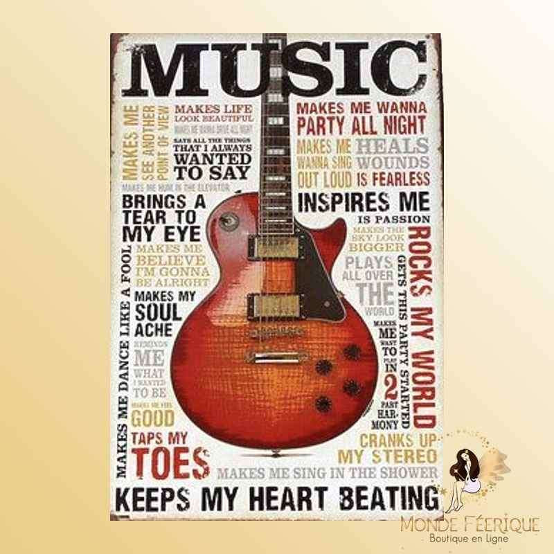 plaque metal deco guitare musique