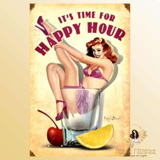 plaque metal decoration vintage pin up happy hour bar retro