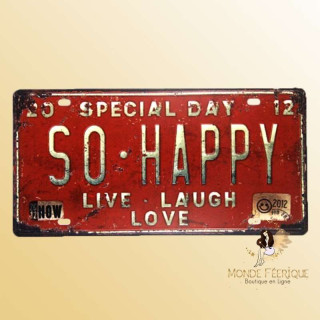 bonheur plaque decoration vintage en metal plaque rouge joie deco
