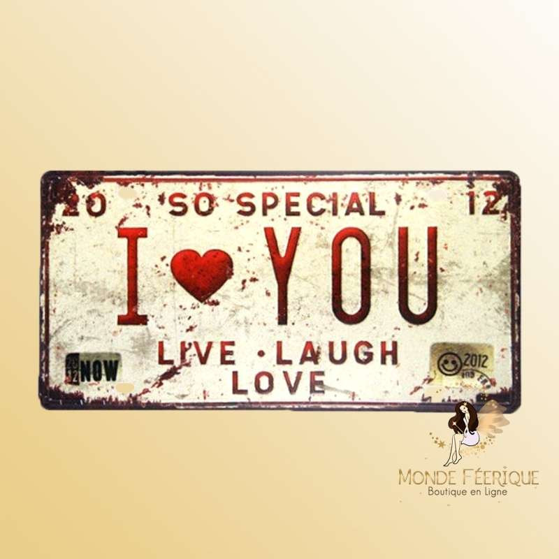 plaque decoration vintage I love you amour deco jeune