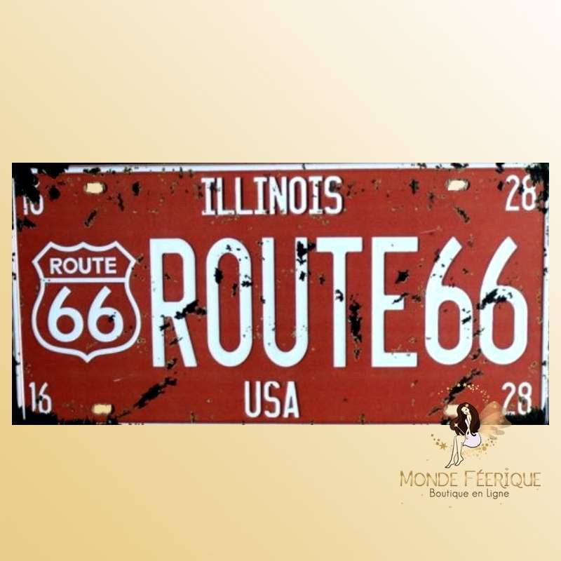 route 66 plaque decoration rouge en metal pour mur