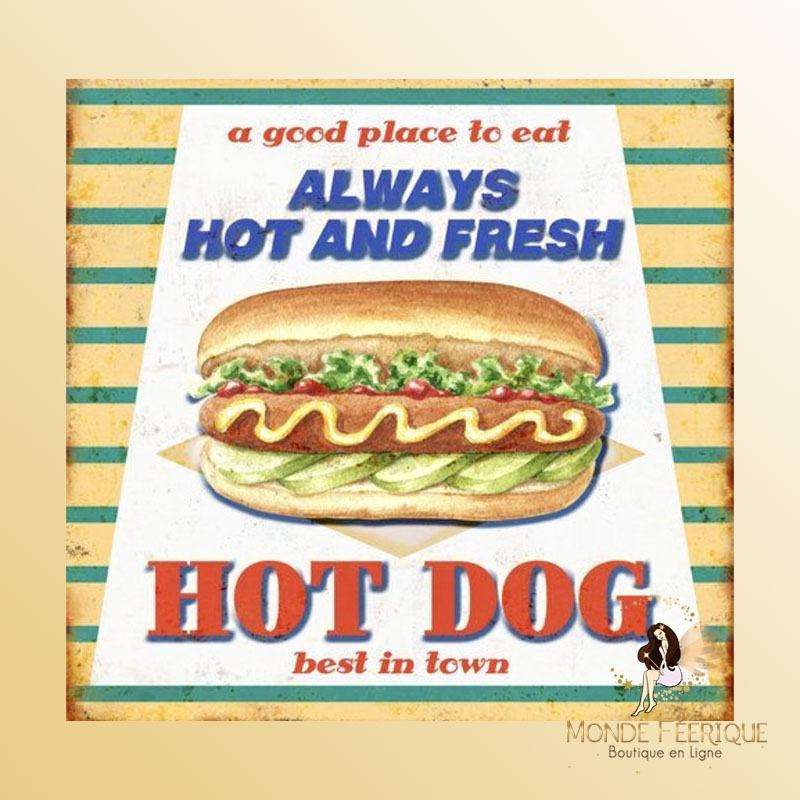 Plaque Metal Premium Hot Dog Rétro 30x40cm
