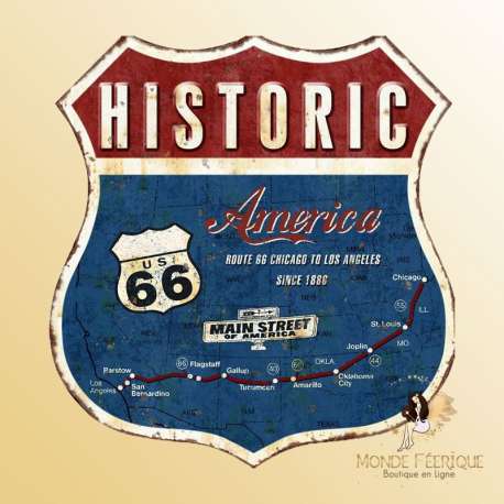 plaque vintage metal USA Route 66 ecusson