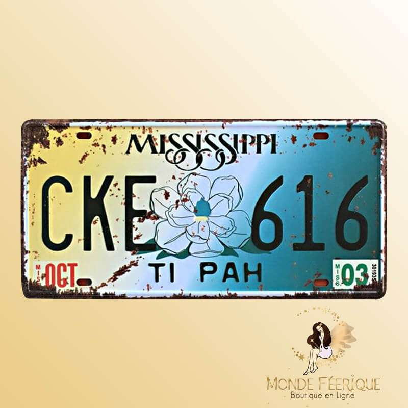 Plaque Vintage immatriculation "Mississipi"