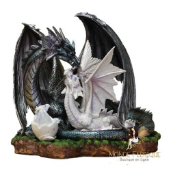 Statuette figurine fée elfe et son dragon bleu - Maison
