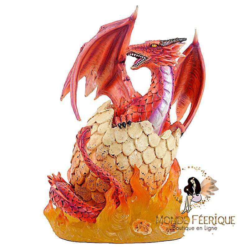 Figurine Dragon Rouge avec oeufs en flamme