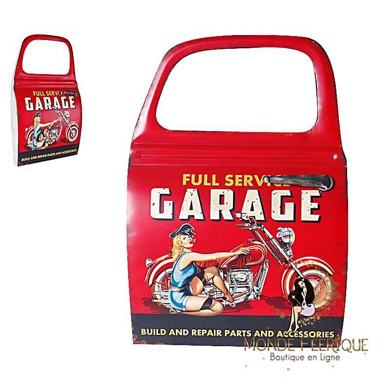 Plaque Vintage Portiere Garage Pin UP rouge