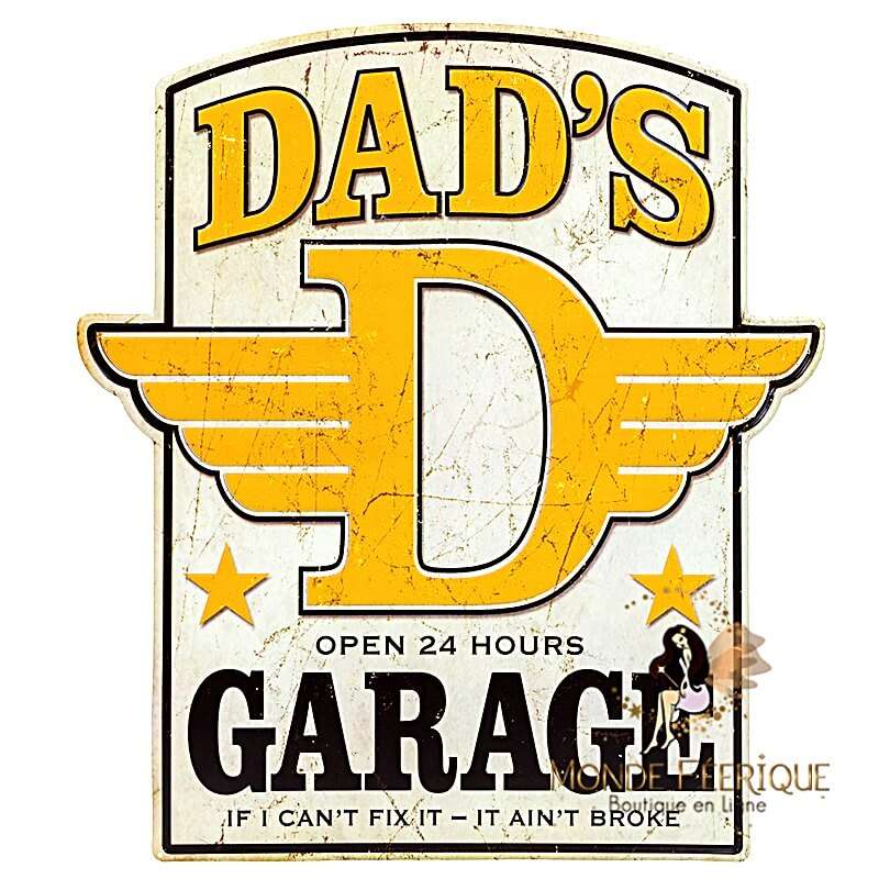 Plaque Vintage DAD Garage jaune XL