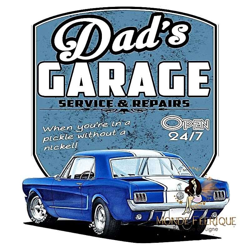 Plaque Rétro dad garage bleu -- 35cm