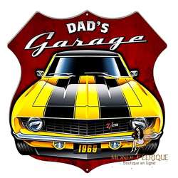 Plaque Rétro dad garage jaune -- 40 cm