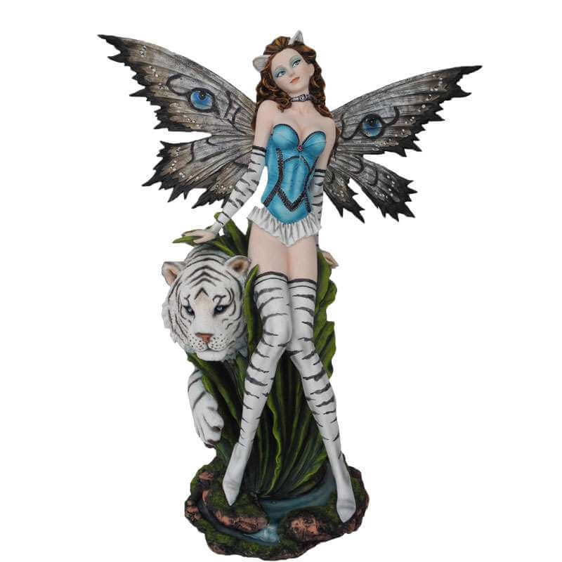 Grande Figurine Fée Tigre Blanc 67cm