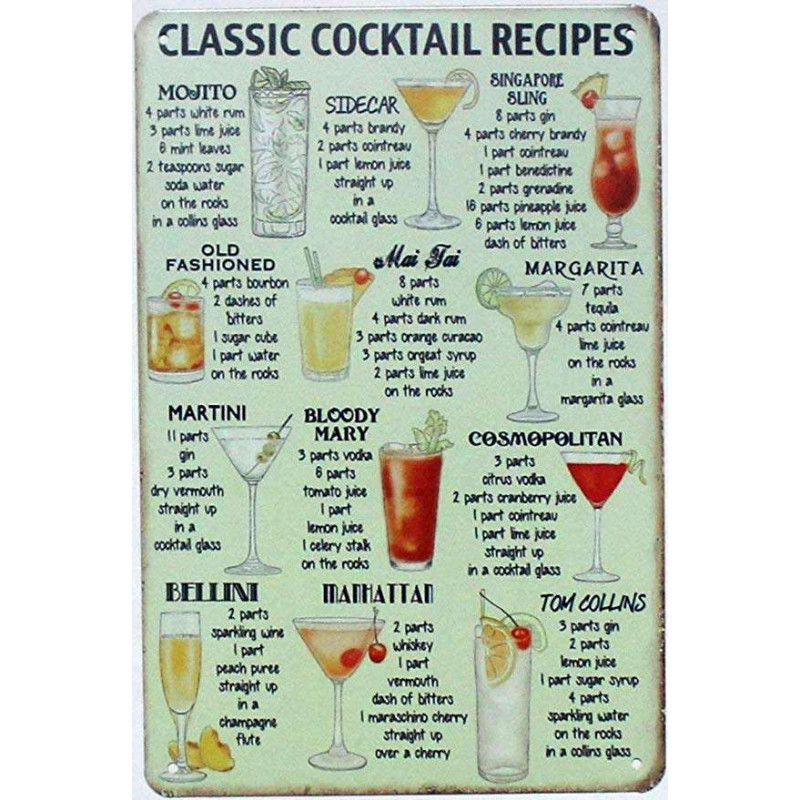 Plaque Métal Vintage Cocktails