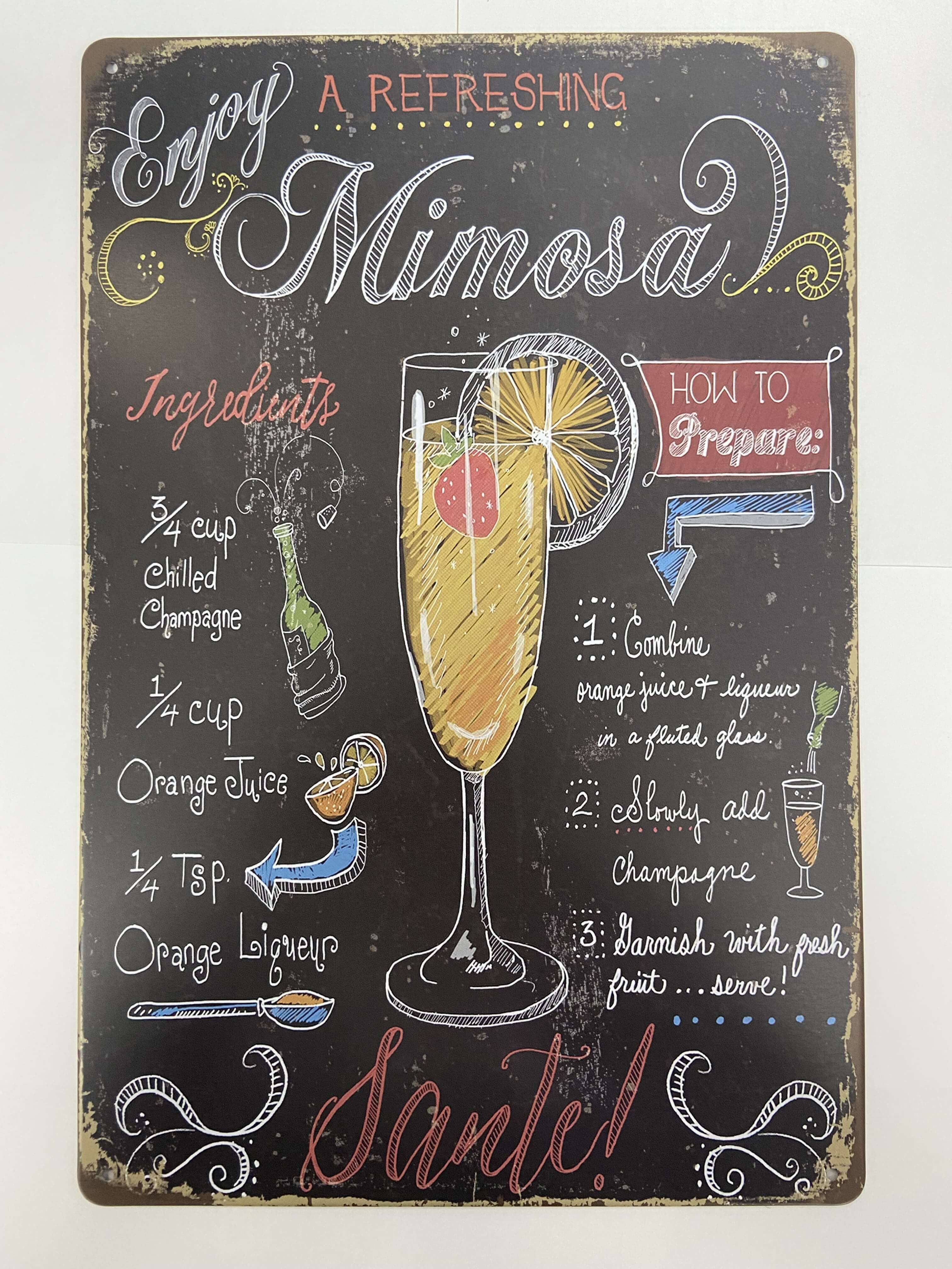 Plaque Vintage Cocktails Mimosa -- 20x30cm