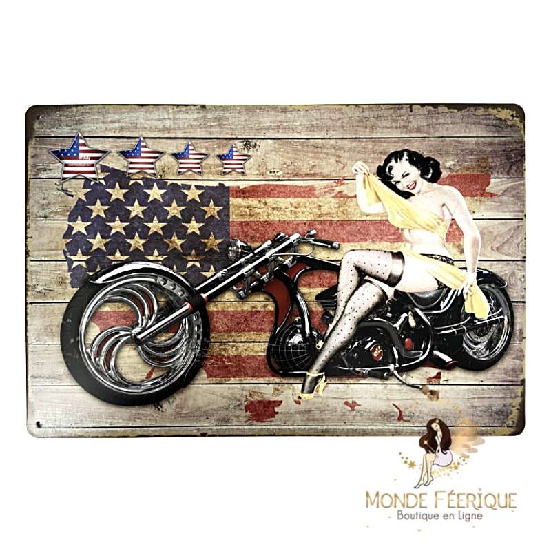 Plaque Vintage Harley Pin Up -- 20x30cm