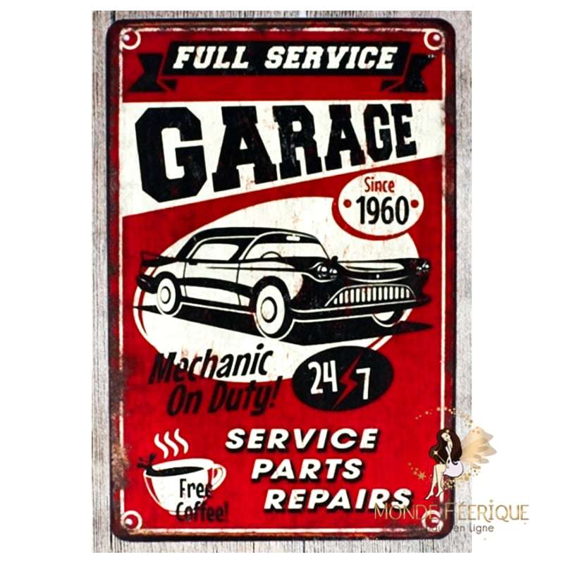 Plaque Vintage Old School Garage -- 20x30cm