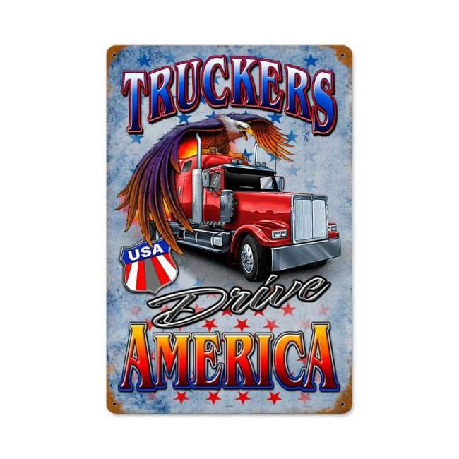 Plaque Vintage Trucker USA -- 20x30cm