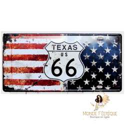 Plaque vintage Route 66 Drapeau - 15x30cm