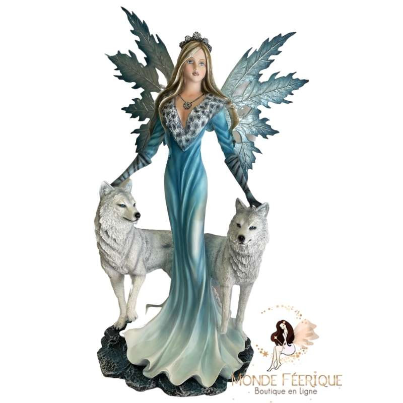 statuette geante fée avec loups