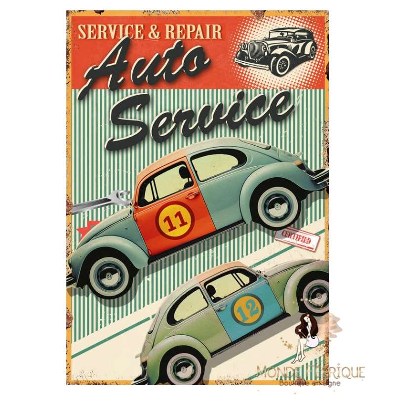 Plaque Vintage Service Auto Premium 30x40cm