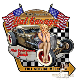 Plaque Décoration Pin Up Rat Garage 42CM