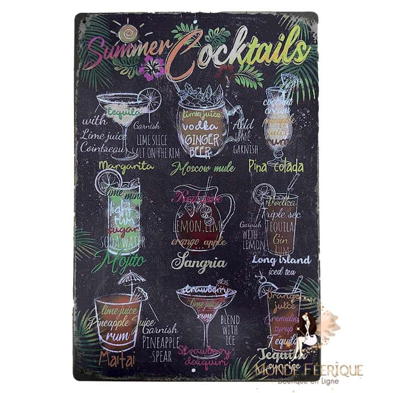Plaque Vintage Summer Cocktails
