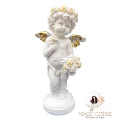 Statue Ange Dorée avec fleurs