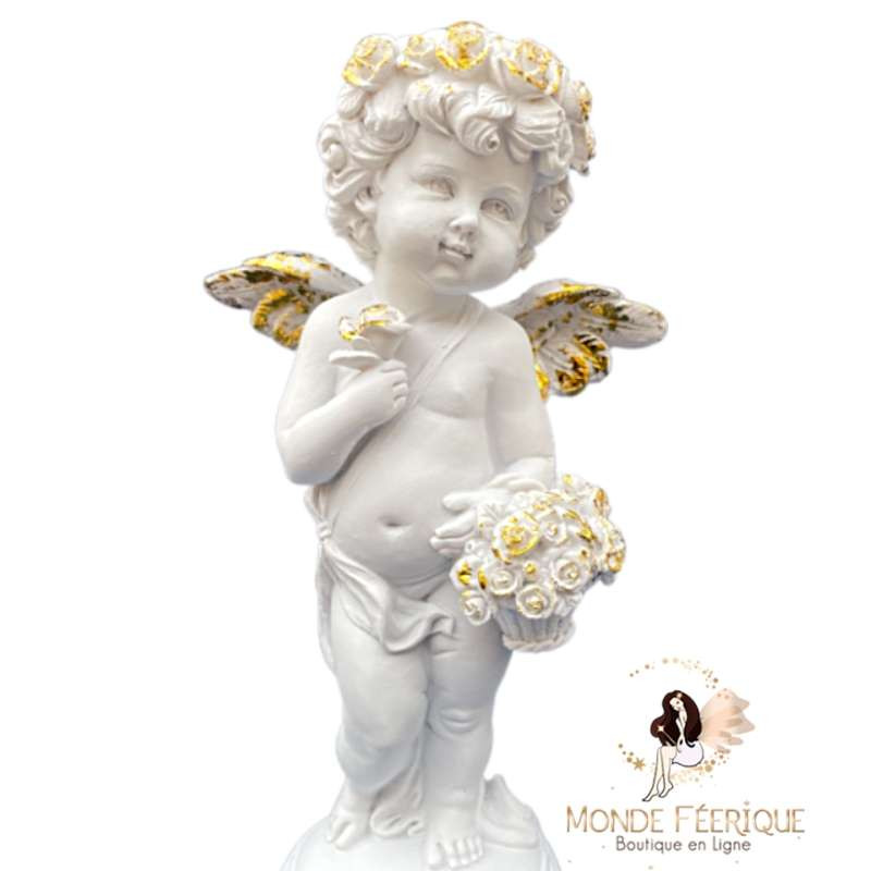 Statue Ange Dorée avec fleurs