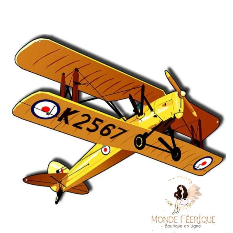Plaque Metal Avion Jaune 55cm