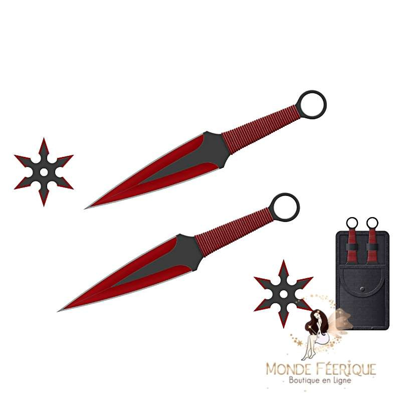 Set Ninja Kunai et Shuriken Rouge 23cm