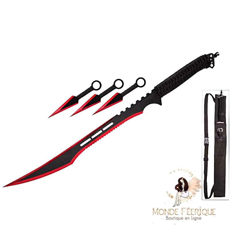 Set Kunai, Epée Ninja Rouge 68cm