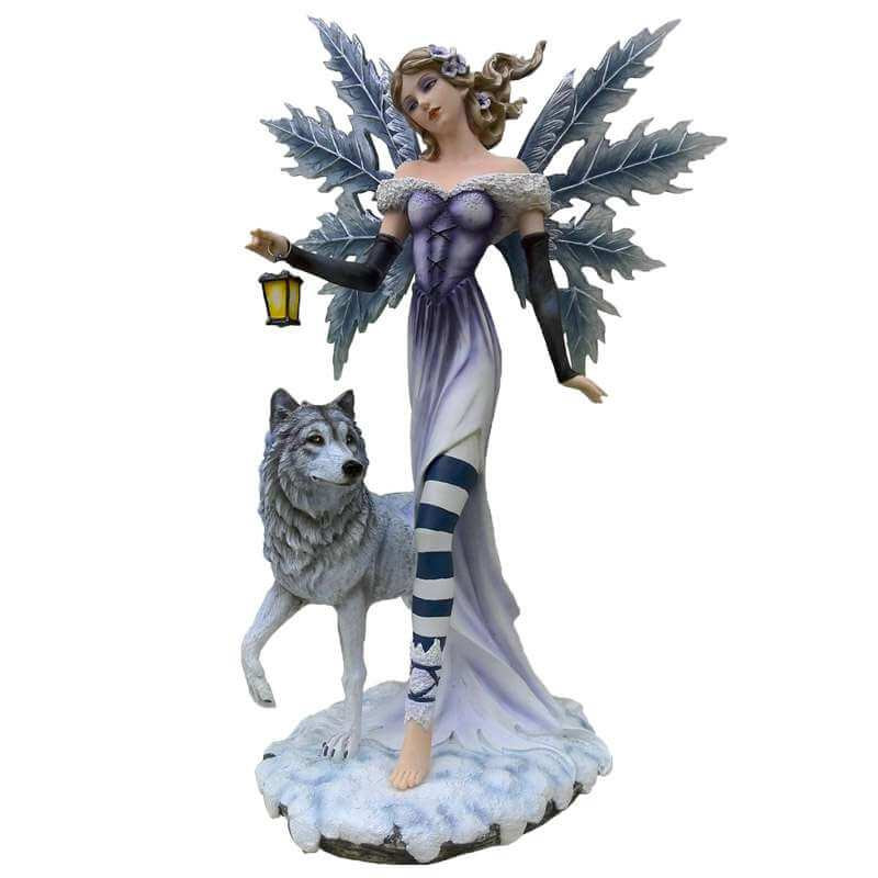 Statuette Fee Geante avec Loups 56cm