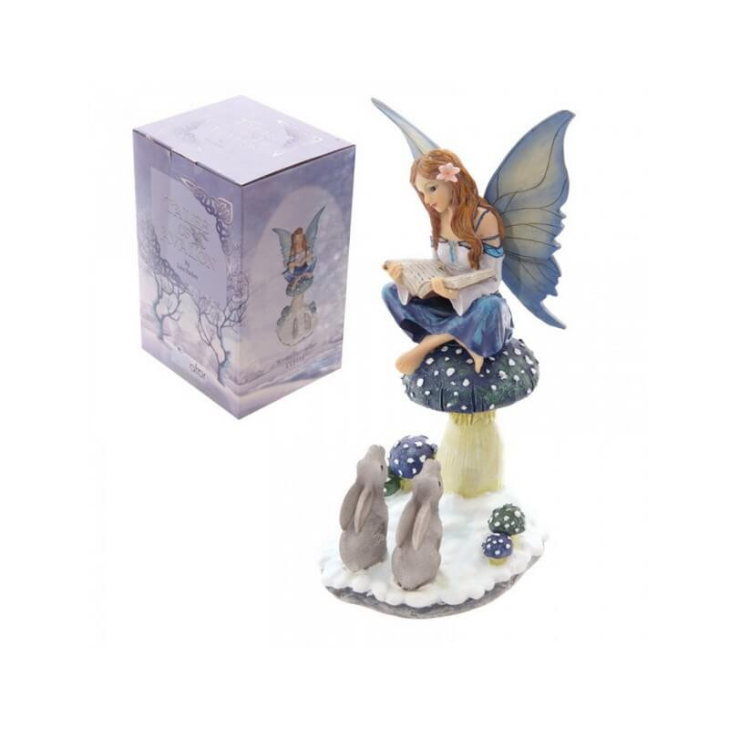 statuette fee avec neige et lapins