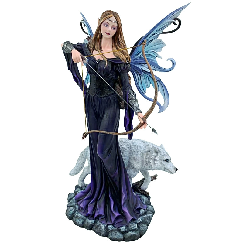 Statuette Fée Mage avec loups 39cm