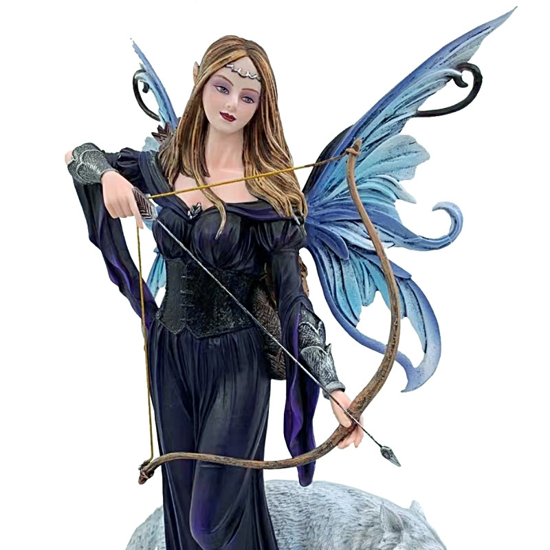 Statuette Fée Mage avec loups 39cm