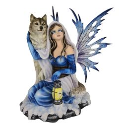 Grande Figurine de Fée Loup & Lanternes 39cm