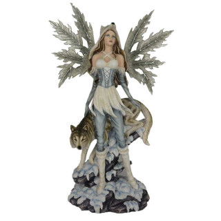 Statue de Fée Géante Loup et Neige 65cm